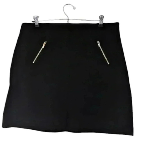 Simons Contemporaine Mini Skirt Black A-line Slanted Zipper Details Women's 10 - Picture 2 of 12